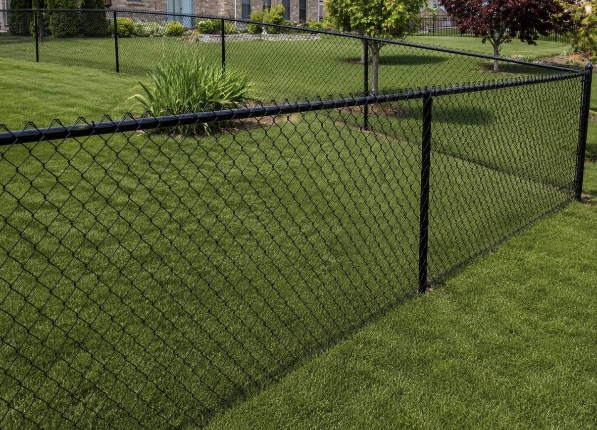 Black vinyl-coated chain link fence
