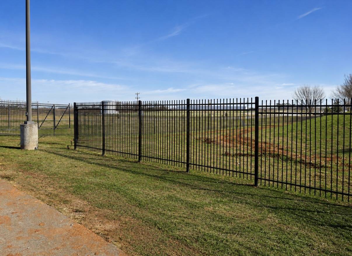 Black spear-top commercial fence