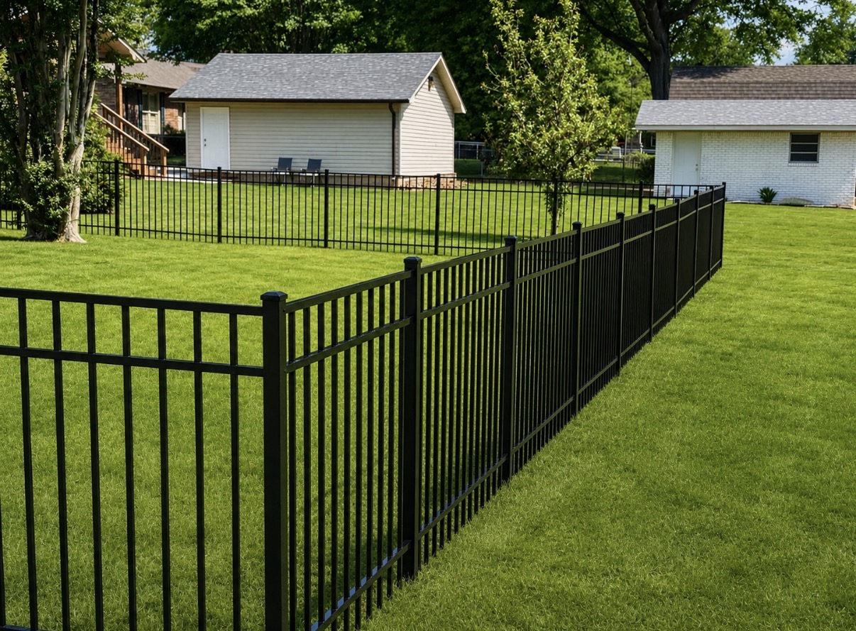 Black aluminum residential fence