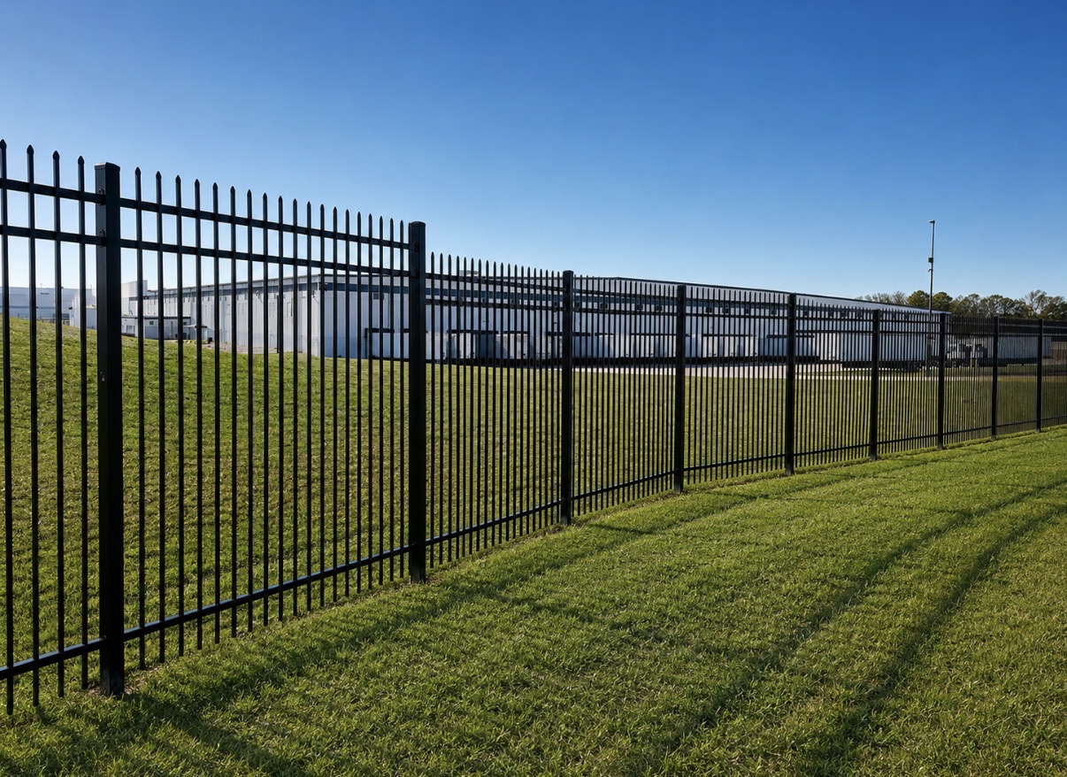 Black aluminum spear-top commercial fence