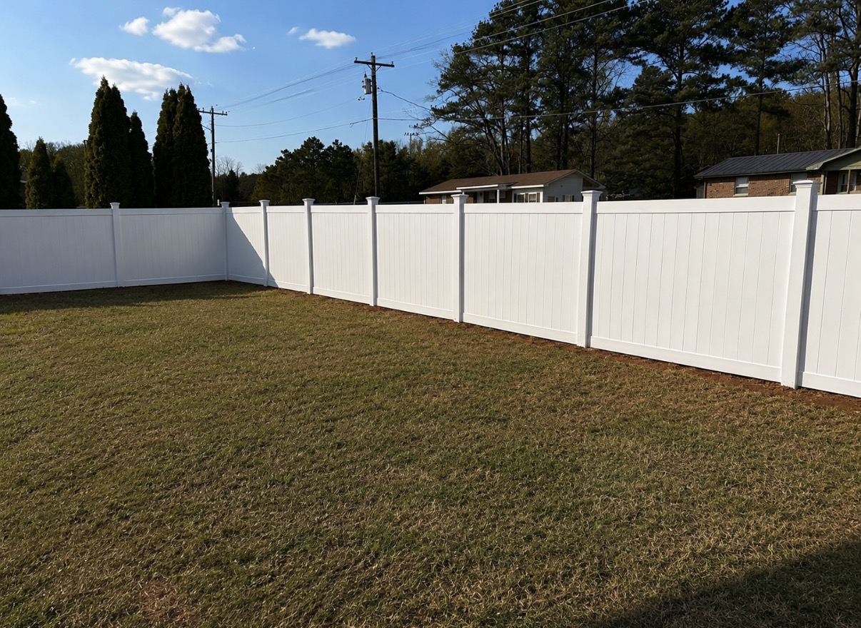 White vinyl privacy fence installation